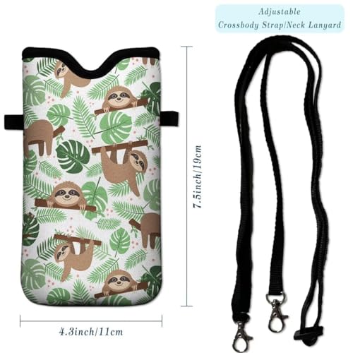 Cell Phone Sleeves Bag Case Crossbody Neoprene Holder Lanyard Phone Pouch for Women Men 7.5 X 4.5 Inches - Sloth - color: Sloth