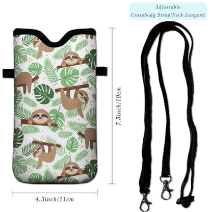 Cell Phone Sleeves Bag Case Crossbody Neoprene Holder Lanyard Phone Pouch for Women Men 7.5 X 4.5 Inches - Sloth - color: Sloth