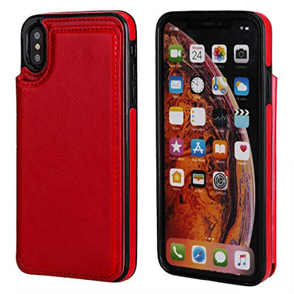ONETOP for iPhone Xs Max Wallet Case with Credit Card Holder,Red | Kickstand,ID/Cash Holder,Case Wallet with Card Slots,Double Magnetic Clasp,Durable PU Leather Shockproof Cover for Women Men - color: iPhone Xs Max 6.5" Red