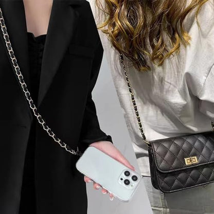 2PCS Cell Phone Chain Crossbody,Phone Lanyard,47.2" Metal Chain with Leather Strap for IPhone Case - color: Black-47inch