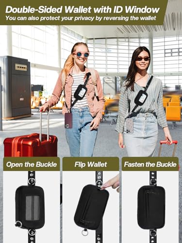 Tiostep Clip and Go Strap for Phone with Wallet Crossbody Phone Lanyard Adjustable and Detachable RFID Wristlet Wallet (Black, Large) - color: Black, size: Large