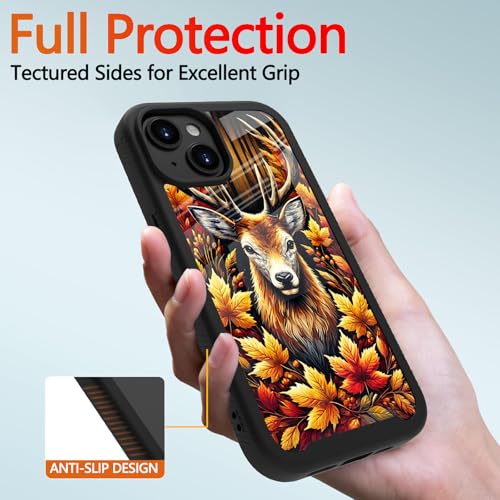 Compatible with iPhone 14 / iPhone 13 Case – Rugged Full-Body Protective Cover for Women Men Dual Layer Shockproof Bumper, Heavy-Duty Phone Case - Deer Fall Maple Leaf 099 - color: Deer Fall Maple Leaf 099