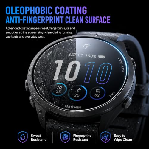 6 Pack Screen Protector for Garmin Forerunner 165/165 Music 43mm | 9H Tempered Glass,High clarity,responsive touch,anti-shatter,bubble-free install and scratch protection for daily wear. - size: For Garmin Forerunner 165 43mm 1.69-Inch