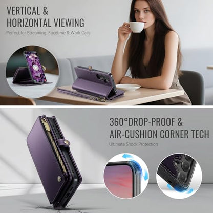 Defencase for Galaxy S25 Case Wallet Compatible with Magsafe 6.2", Purple | Magnetic Detachable, with RFID Bolcking Card Holder, Zipper Strap, PU Leather Drop-Proof Phone Cover for Samsung Galaxy S25 - color: (Detachable with Magsafe)-Purple