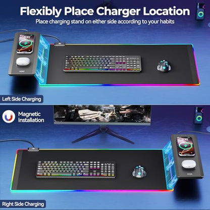 KDD RGB Mouse Pad with Wireless Charging - Desk Mat with Phone Holder and 15W Fast Charger - Gaming Mousepad with Ultra-Smooth Surface, Non-Slip Base - Keyboard Mat for Home Office Gamer Accessories - size: Large