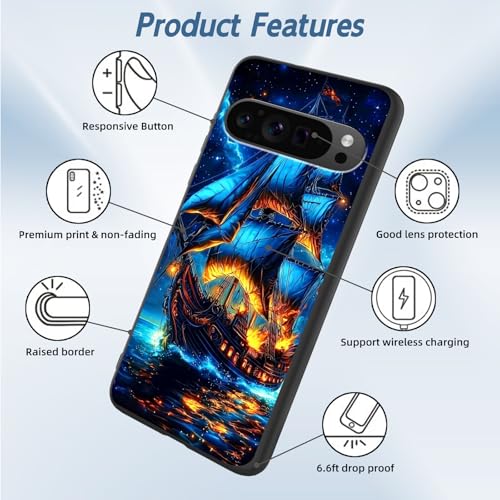 for Google Pixel 9 Pro XL Phone Case TPU Shockproof Full Body Protection Cover 6.8" Majestic Pirate Ship for Pixel 9 Pro XL Lightweight Compatible Wireless Charging Screen Protector Film - color: Majestic Pirate Ship