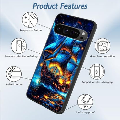 for Google Pixel 9 Pro XL Phone Case TPU Shockproof Full Body Protection Cover 6.8" Majestic Pirate Ship for Pixel 9 Pro XL Lightweight Compatible Wireless Charging Screen Protector Film - color: Majestic Pirate Ship