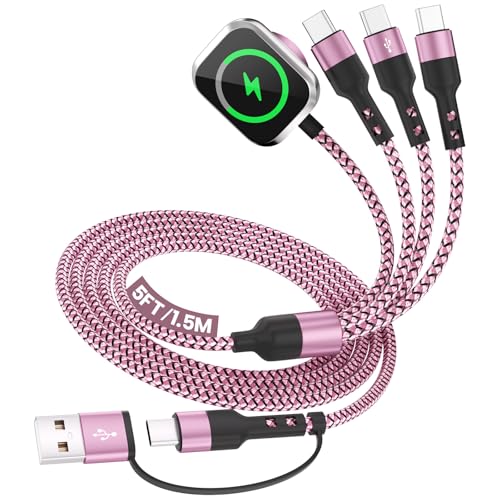 Travel Essentials, 3 USB C Multi Charging Cable with iWatch Charger for Car - color: Blush Pink, size: 1Pack5FT