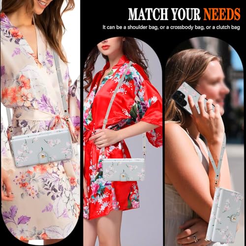 LITOU Compatible for Samsung Galaxy S26 Plus Crossbody Wallet Phone Case - color: GrayFlower, size: S26 Plus