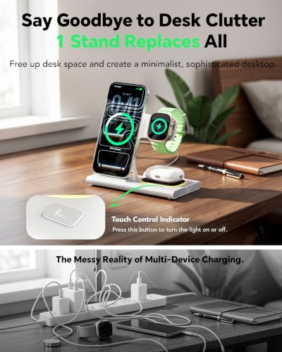 3 in 1 Foldable Charging Station for Apple Wireless Charger - color: White