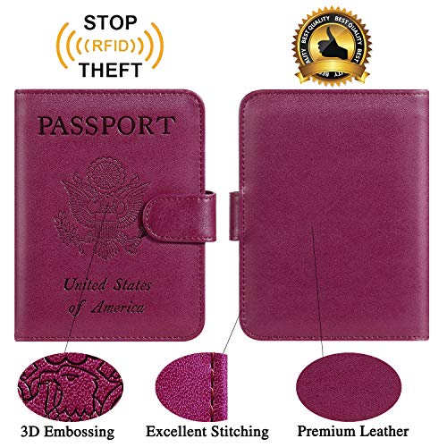 Passport Holder Cover Wallet RFID Blocking, Travel Essentials | Leather Card Case, Travel Accessories for Women Men, Purple - color: Purple