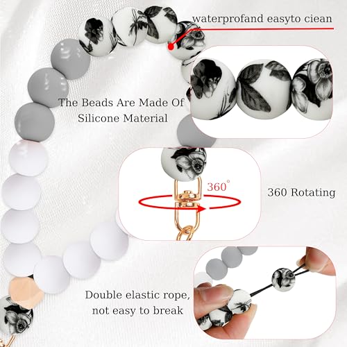 Silicone Beaded Phone Wrist Strap for Women, Elastic Wristlet - color: Grey
