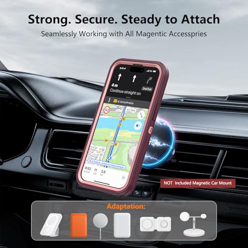 TUTUKII Magnetic for iPhone iPhone 15, 14 & 13 Case Purple | MagSafe Compatible, Rugged, Tough, Heavy Duty, Shockproof, Tri-Layer, 6.1-Inch, - color: Purple/Pink
