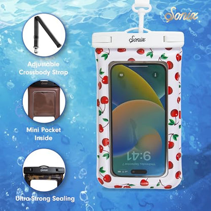Sonix Waterproof Phone Pouch - Floating Phone Case Dry Bag w/Crossbody Lanyard - Beach Cruise Travel Essentials - Compatible w/All Devices, Touchscreen Friendly | Cherry on Top - color: Cherry on Top
