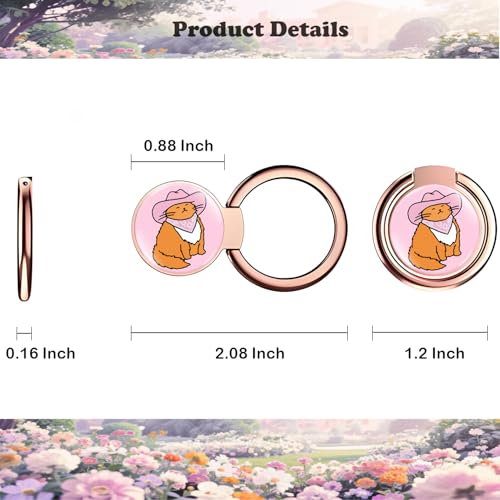 Phone Ring Holder Stand, Cowboy Cat Design, Rose Gold Metal Kickstand Compatible with iPhone & Samsung Galaxy - color: Cowboy Cat Magnetic Kickstand Grip