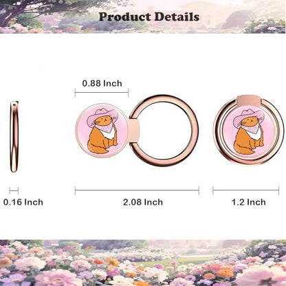 Phone Ring Holder Stand, Cowboy Cat Design, Rose Gold Metal Kickstand Compatible with iPhone & Samsung Galaxy - color: Cowboy Cat Magnetic Kickstand Grip
