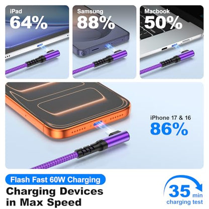 Pofesun 10ft USB C Cable Fast Charging,3 Pack 60W(3A) USB C Charger Cable - color: Purple,Green,Rose, size: 10FT+10FT+10FT