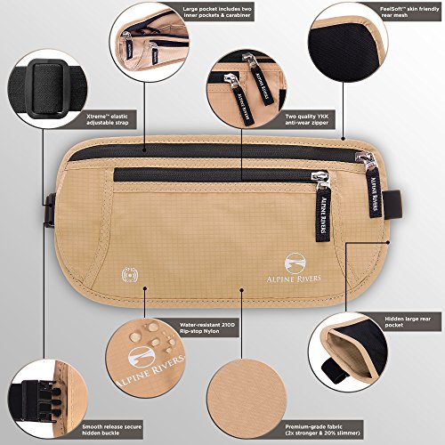 Alpine Rivers Money Belt for Travel - RFID Hidden Wallet, Sahara Sand - color: Sahara Sand