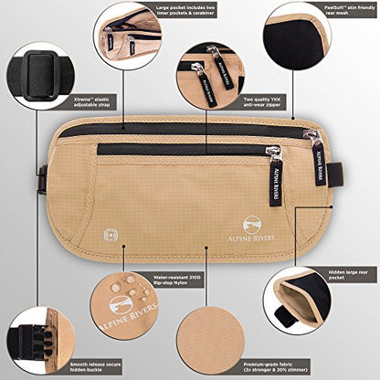 Alpine Rivers Money Belt for Travel - RFID Hidden Wallet, Sahara Sand - color: Sahara Sand