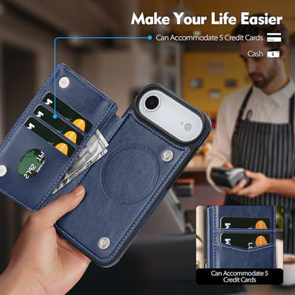 SkyEagle Compatible with MagSafe iPhone 17 Air Case Wallet,Blue | Magnetic Clasp,RFID Blocking,PU Leather,Flip Folio Shockproof Phone Cover,with Credit Card Slots & Kickstand for Men & Women - color: Blue, size: iPhone 17 Air - 6.5"