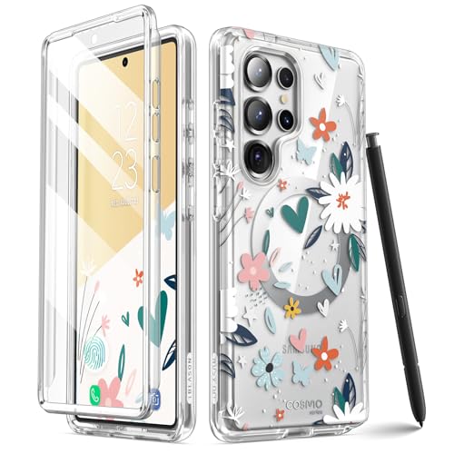 i-Blason for Samsung Galaxy S25 Ultra Case MagSafe with Built-in Screen Protector [Support Fingerprint ID & Wireless Charger] Full-Body Slim Style Magnetic Phone Case for S25 Ultra, Flower - color: Paint