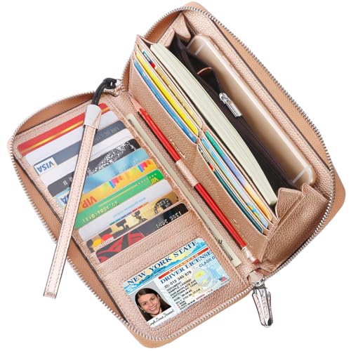 Small Compact Women Wallet RFID Blocking Genuine Leather Bifold Purse with ID Windows - color: 1- Pebbled Champagne Gold, size: One Size