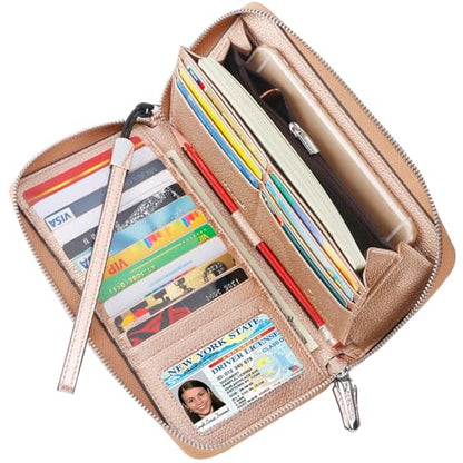 Small Compact Women Wallet RFID Blocking Genuine Leather Bifold Purse with ID Windows - color: 1- Pebbled Champagne Gold, size: One Size
