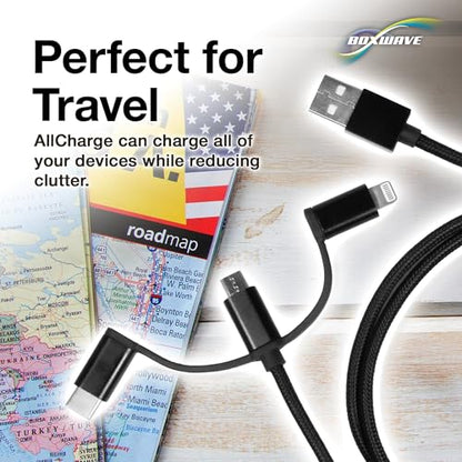 BoxWave Cable Compatible with Status Between 3ANC - AllCharge 3-in-1 Cable - Jet Black