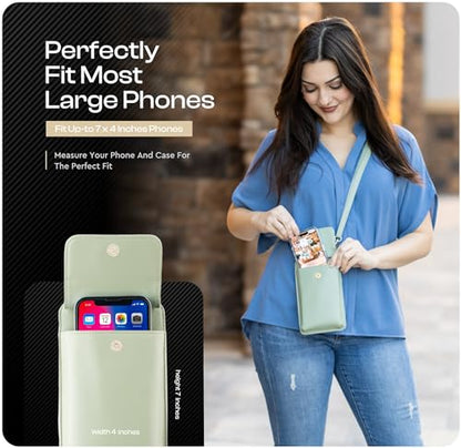 Crossbody Phone Purse for Women – RFID Phone Case Wallet w/Magnetic Closure & Separate Zipper Pocket Crossbody Bag - color: Olive Color