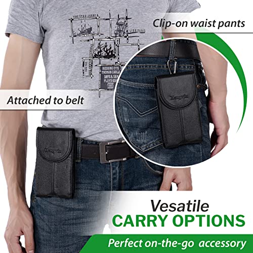 Real Leather Cell Phone Belt Clip Holster Case Waist Pouch for Men - color: Black