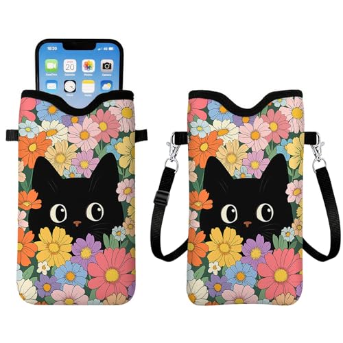Small Crossbody Bag for Women, Cute Cell Phone Bag Neoprene Sleeve Pouch Case Bags, Lightweight Sleeve with Crossbody Strap Neck Lanyard, Cat Gifts for Christmas Birthday 7.1 X 3.9 in - color: Cat2