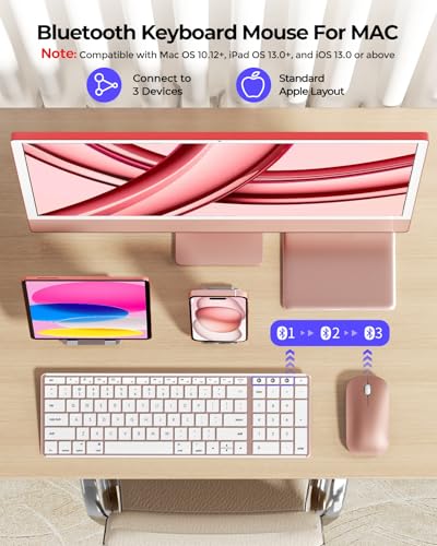 seenda SKM64-2 Bluetooth Keyboard and Mouse Combo for Mac, MacBook and iPad - color: White & Rose Gold