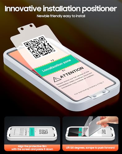 Spugan for Samsung Galaxy Z Flip 7 Screen Protectors, 2 Pcs Inner Screen TPU Protective Film [Installation Kit] + 2 Pcs Outer Screen Tempered Film, Durable, Scratch Resistant, Bubble Free, Newbie Friendly, Ultra HD - size: Flip7-2+2 Pac