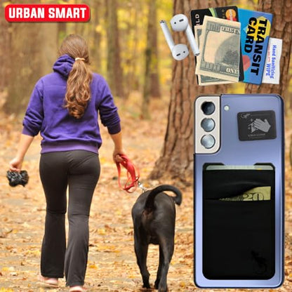 Double Pocket Gecko Phone Wallet - Adhesive Card Holder - Cell Phone Pouch - Stick on Spandex Pocket by Gecko - Carry Credit Cards and Cash – (BLACK-BLACK) - color: BLACK-BLACK