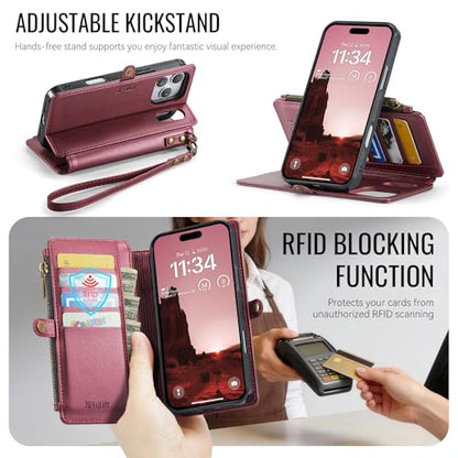 for iPhone 17 Pro - Phone Case Wallet Magnetic Detached, Burgundy - color: Burgundy, size: iPhone 17 Pro