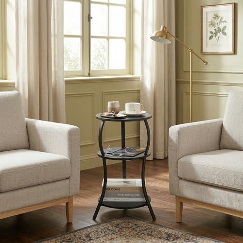 YEAKOO Small Side Table with Charging Station,3-Tier Round end Table - color: Black, style: USB Charger