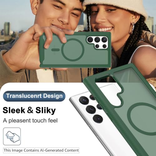 for Samsung Galaxy S22 Ultra Case Magnetic, Compatible with Magsafe 6.8-Inch Slim Fit 360 Heavy Duty Protector Wireless Charging Shockproof Anti-Slip TPU and PC Protective Phone Cover, Green - color: Green