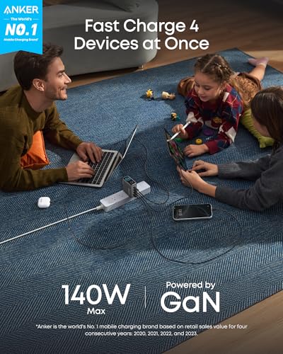 Anker 140W Max 4-Port GaN Charging Blocks,Smart Display for MacBook Charger - color: Dark Gray