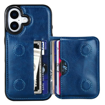 KIHUWEY Compatible with iPhone 17 Wallet Case Credit Card Holder, Premium Leather Kickstand Flip Hidden Magnetic Clasp Durable Shockproof Protective Cover for iPhone 17 6.3 inch (Blue) - color: Blue