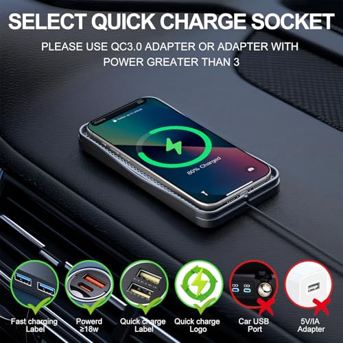 15W Fast Non-Slip Wireless Car Charger Pad with Adapter Type C - size: 7" L x 3.7" W - 39.4" Adapter - Type C