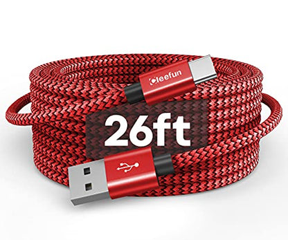 CLEEFUN Extra Long USB A USB C Cable 26ft, USB to USB C Power Cable 26 Foot - color: Red, size: 26ft
