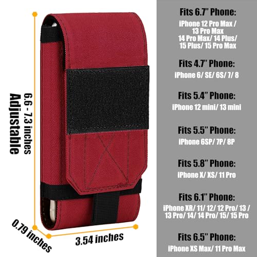 Tactical Molle Phone Cover Case, Heavy Duty Loop Belt Holster Pouch with Flag Patch for iPhone 17 Pro Max/Air/17 Pro/17/16 Pro Max/15 Pro Max/14 Pro Max/13 Pro Max, for Galaxy S26 Ultra - color: Red