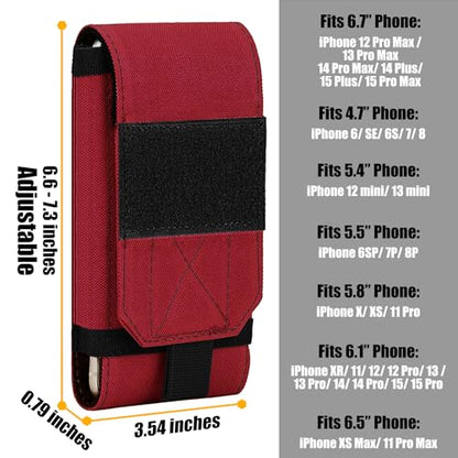 Tactical Molle Phone Cover Case, Heavy Duty Loop Belt Holster Pouch with Flag Patch for iPhone 17 Pro Max/Air/17 Pro/17/16 Pro Max/15 Pro Max/14 Pro Max/13 Pro Max, for Galaxy S26 Ultra - color: Red