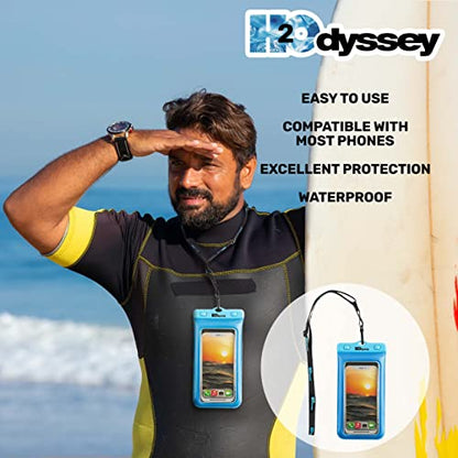 H2ODYSSEY Waterproof Phone Case and Lanyard - Excellent Waterproof Protection - Floats in The Water -Lanyard for Beach Kayak Travel - Universal Size - Blue - color: Blue