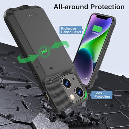 GIN FOXI Battery Case for iPhone 14/14 Pro/13/13 Pro, Rechargeable Case Real 8500mAh Charging Charger Cover Anti-Fall Protection Ultra-Slim Extended Battery Pack Juice Box, 6.1" Black