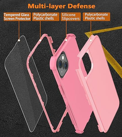 Diverbox for iPhone 15 Pro Case [Shockproof] [Dropproof] [Tempered Glass Screen Protector ],Heavy Duty Protection Phone Case Cover for Apple iPhone 15 Pro 6.1 inch (Pink) - color: Pink