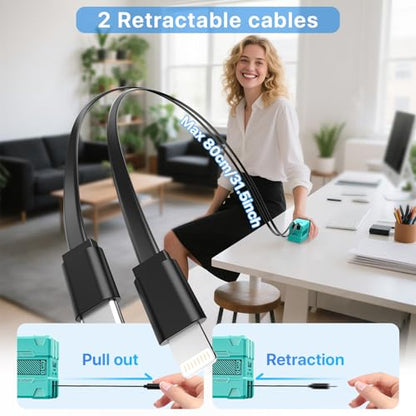 2 in 1 Retractable Gan Wall Charger with Dual Cables, Fast Charging 45W Retractable Phone Charger Wall Plug with 2 Charging Cable, USB C Chargers Block for iPhone 17 16 15 14 13, LG,Pixel - color: Blue