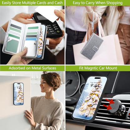 Varikke for iPhone 17 Glitter Case Wallet Magnetic Detachable, Silver - color: (Standard) Silver, size: iPhone 17 6.3"
