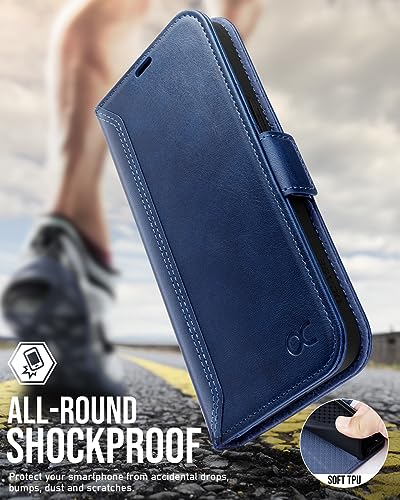 OCASE Compatible with iPhone 15 Wallet Case, PU Leather Flip Folio Case with Card Holders RFID Blocking Kickstand [Shockproof TPU Inner Shell] Phone Cover 6.1 Inch 2023, Retro Blue - color: Retro Blue