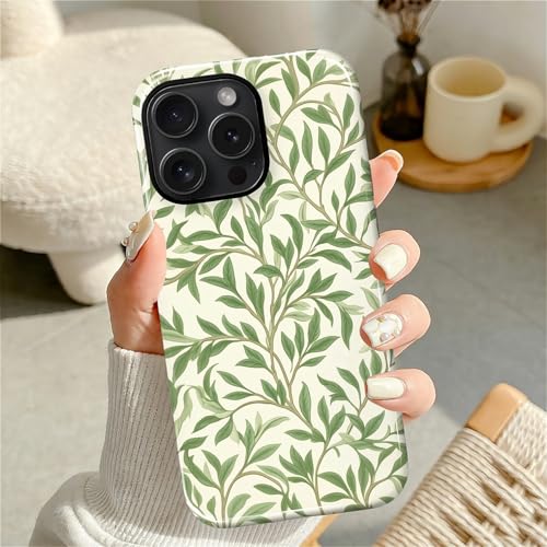 Case for iPhone 15 Pro, Shockproof Hybrid Protective Phone Case, Dual-Layer Drop Protection Anti-Scratch, Green Leaves - color: Green Leaves, size: iPhone 15 Pro